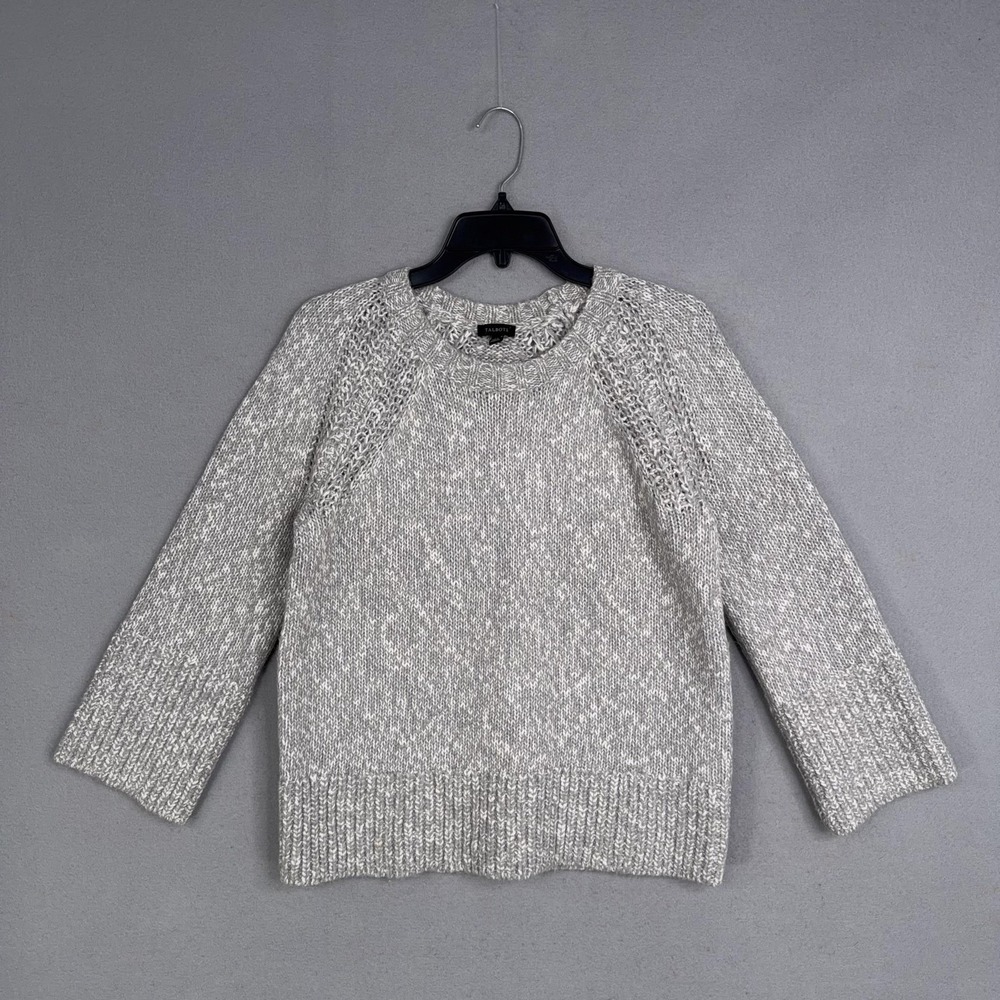 Talbots Sweater Womens Small Gray Raglan Crew Knit Chunky Pullover